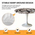 thumbnail image 2 of Elastic Fitted Round Tablecloth, Brown Geometric Waterproof Stretch Table Cover for 45"-54" Tables, Vintage Black White Striped Abstract Art Washable Outdoor Tablecloths for Patio, Picnic, Camping, 2 of 9
