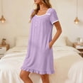 thumbnail image 5 of Purcolt Nightgowns for Women Cute Lace Trim Short Sleeve Sleepshirt Ruffle Hem Button Down Nightshirt Soft Pajamas Dress Casual Sleepwear with Pockets, 5 of 7