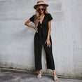 thumbnail image 2 of Combinaison Large en Coton à Manches Courtes pour Femmes Nœud Cropped Palazzo Pants Romper, 2 of 4