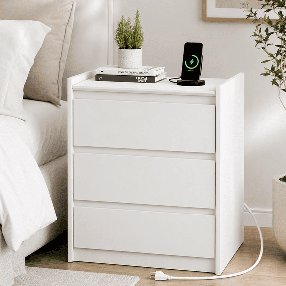 YAURA 3 Drawer Nightstand, Indoor Pedestal Bedside Table with Storage Drawers, Sturdy Corner Side Table for Bedroom, Living Room & Home Office, 1 or 2 Pack