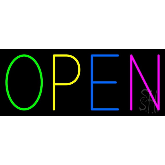 Open Multi Color LED Neon Sign 13 x 32 - inches, Clear Edge Cut Acrylic Backing, with Dimmer - Bright and Premium built indoor LED Neon Sign for storefront.