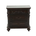thumbnail image 2 of 30 Inches 3 Drawer Engraved Wooden Nightstand, Brown, 2 of 7