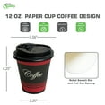 thumbnail image 3 of [25 Pack] 12oz Disposable Paper Coffee Cups with Black Dome Lids - For Hot, Cold Drink, Coffee, Tea, Cocoa, Travel, Office, Home, Cider, Hot Chocolate, To go, Compostable, Biodegradable, 3 of 5