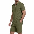 thumbnail image 5 of Mrmaere Men's Crew Neck T Shirt and Shorts Set Short Sleeve 2 Piece Pullover Color Block for Gym Training Army Green L, 5 of 9