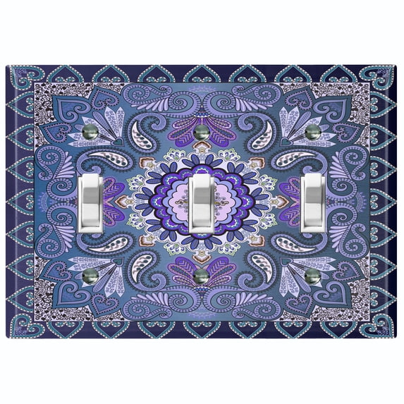 Metal Light Switch Plate Cover Elegant Purple Mandala Flower Tile Pattern TIL061