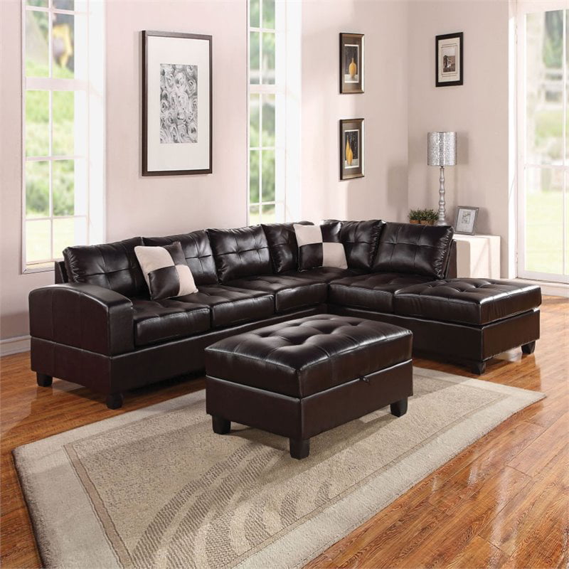 Bowery Hill Reversible Bonded Leather, Espresso Leather Couch