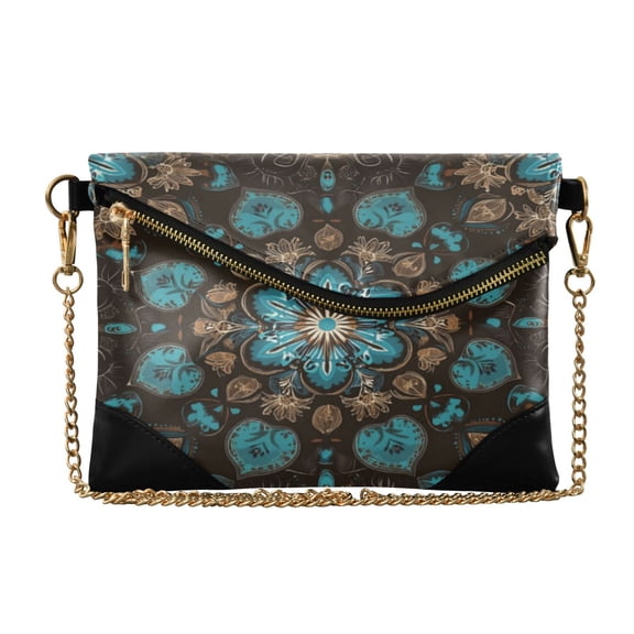 Women's Clutch Bag PU Leather Convertible Wristlet Crossbody 8.6x6.3in with Magnetic Flap Turquoise Mandalas