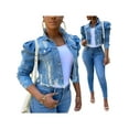 thumbnail image 6 of Sedceaty Women's Ripped Denim Jacket, Casual Long Puff Sleeve Button Down Cropped Jean Coats, 6 of 9