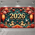 thumbnail image 3 of Red Gold Theme 2026 New Year Banner Floral Pattern Happy New Year Display Lantern Design Golden Horse Lunar New Year Backdrop for New Year Celebration Lunar New Year Party Spring Festival Decoration, 3 of 9