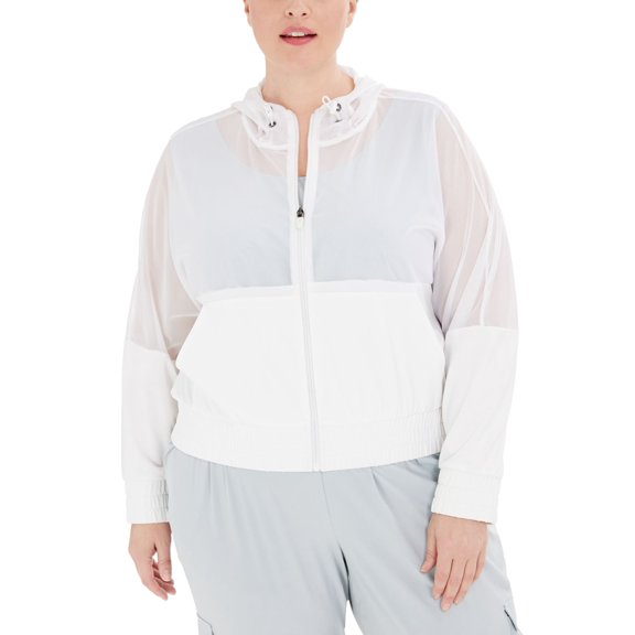 Ideology Plus Size Zip-Up Mesh Hoodie Bright White Size 3X