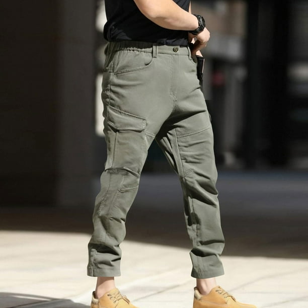 Pantalones largos para hombre, pantalones cargo de moda, pantalones casuales sólidos deportivos de trabajo, pantalones holgados de pierna recta, pantalones de entrenamiento de pierna ancha con múltipl