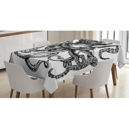 

Octopus Tablecloth Vintage Style Diver Helmet with Marine Animal Tentacles Scuba Concept Rectangular Table Cover for Dining Room Kitchen 60 X 84 Inches Charcoal Grey and White by Ambesonne