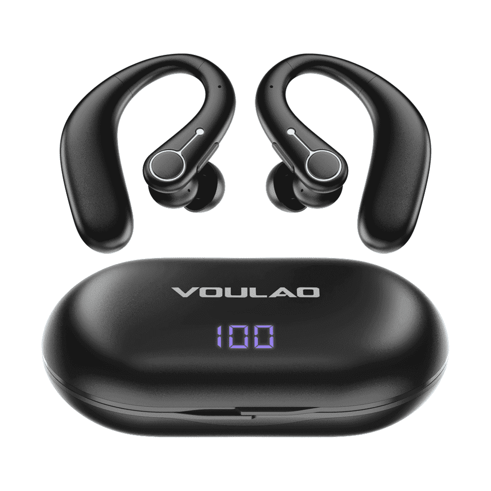 VOULAO F Open Ear Bluetooth Headphones, Rechargeable Wireless Earbuds with Clear Sound Enhancement and Noise Reduction for Seniors