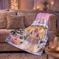 thumbnail image 6 of Pink Winter Cottage Scene Christmas Tree Gifts Festive, Festive Holiday Scene, Warm Flannel Blanket for Living Room and Family Room, Art Lovers Christmas Gift, Festive Home Decor, 6 of 9
