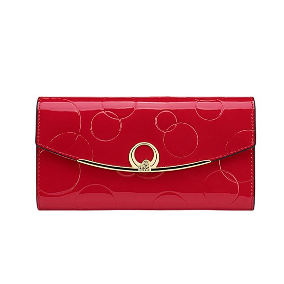 Cartera de cuero Qarigey para mujer Tipo 1 Rojo con bolsillo con cremallera