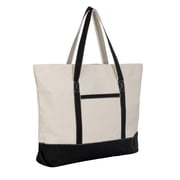 Extra Large Zippered Canvas Tote Bag, 22 Inch, Organic Cotton - Black
