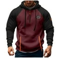 thumbnail image 2 of Sudadera con capucha para hombre, con bloques de color, bordado, bolsillo, media cremallera, cordón ajustable, informal, deportiva, manga larga, sudadera con capucha, blusa de poliéster para hombre, 2 of 4