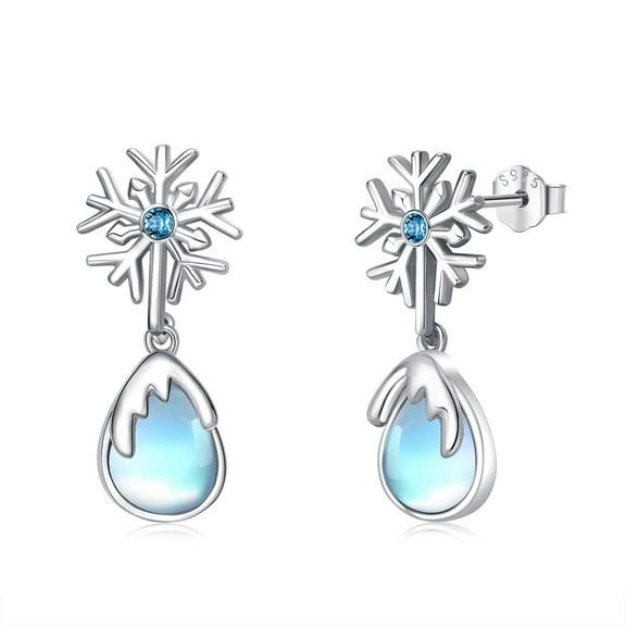 Midir&Etain Snowflake Earrings 925 Sterling Silver Moonstone Dangle Earrings Hypoallergenic Snow Flower Earring Winter Jewelry Christmas Gifts for Women