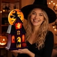 thumbnail image 6 of HAHUT Halloween House Blow Mold Light, Resin Pre-Lit Spooky Mansion with Glowing Witch Moon, Ghost & Black Cat for Halloween Party Tabletop Decor (Red), 6 of 7