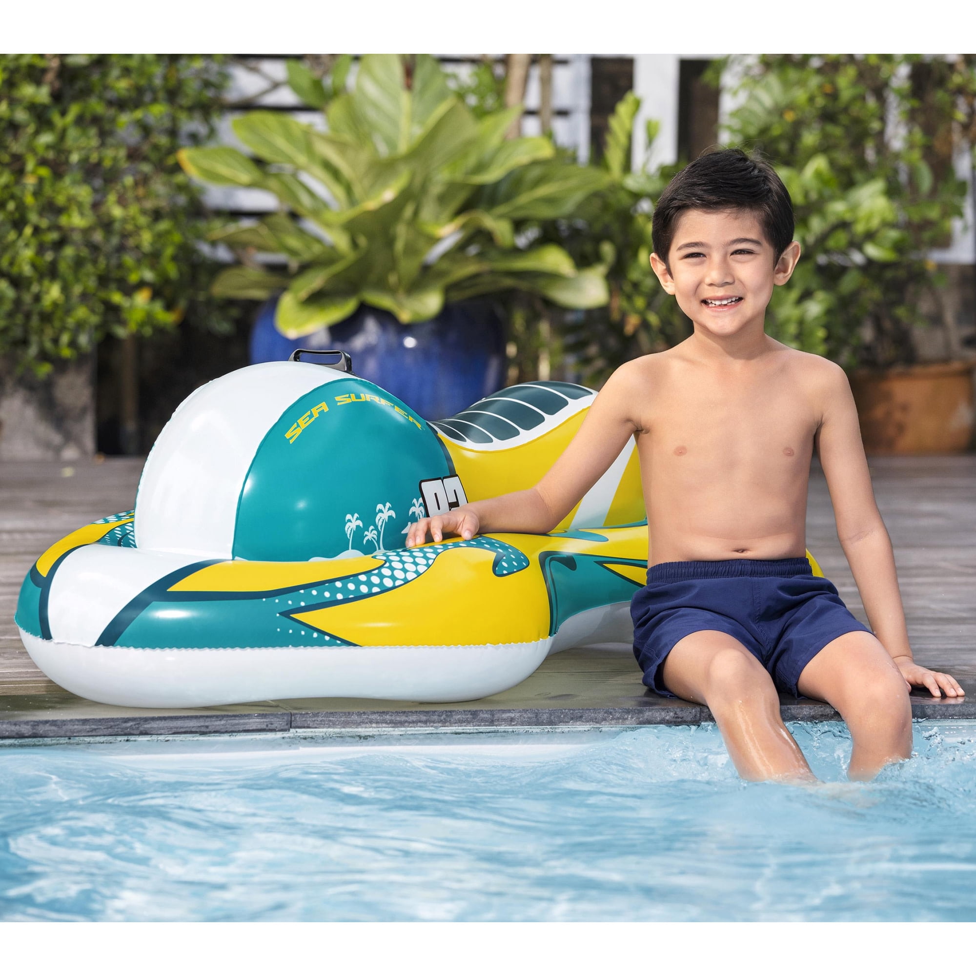 H2OGO! Sea Surfer Pool Float - Teal & Yellow, Inflatable Jet Ski