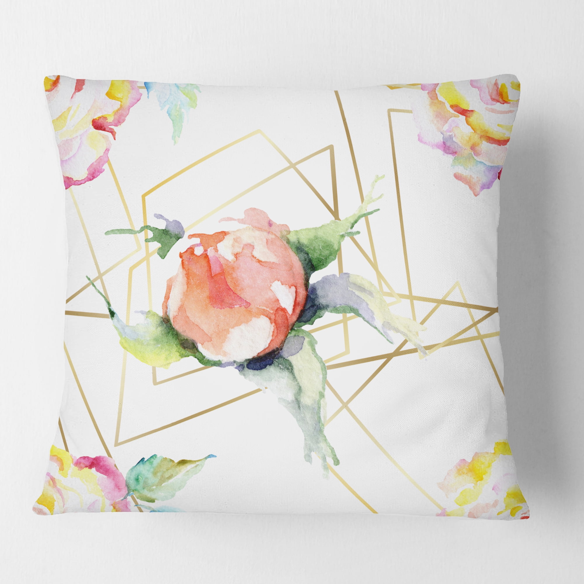 Designart Orange Rose Flower Retro Pattern' Mid-Century Modern Throw Pillow - 16x16