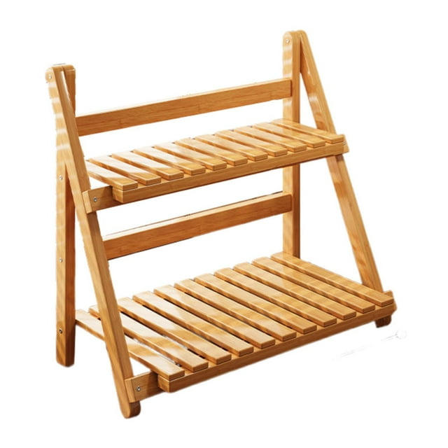 Estante de bambú para plantas, organizador de escritorio, estante de almacenamiento, escalera, estable, 2 niveles Marrón claro 30cm