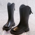 thumbnail image 1 of XIMIN Kid's Girls PU Leather Zipper Lug Sole Solid Color Boot Mid Calf Combat Knee High Riding Shoes Fall Winter Solid Color Cozy Boots, 1 of 4