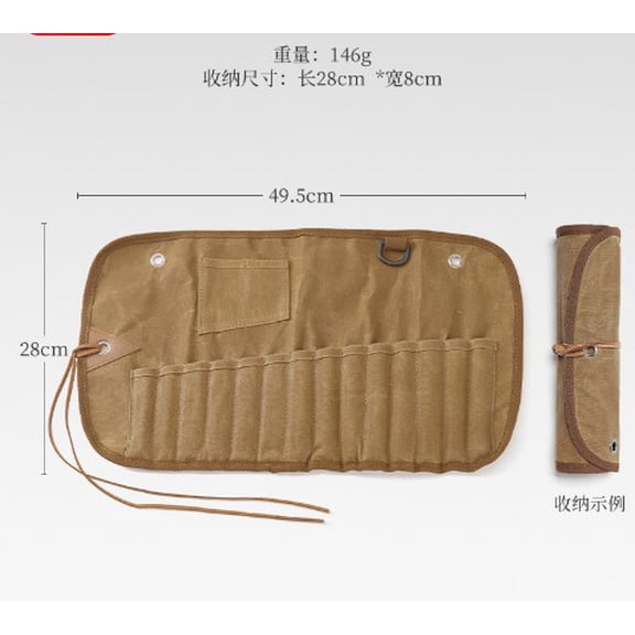 LEXSOMEO Portable Canvas Tool Roll Bag for Camping Outdoor Cutlery Storage Bag Roll Up Organizer for Tableware Travel Silverware Set Camping Utensil Bag