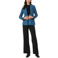 thumbnail image 2 of INSPIRE CHIC Women's Faux Suede Belted Long Sleeve Single Breasted Work Blazer M Peacoak Blue, 2 of 5