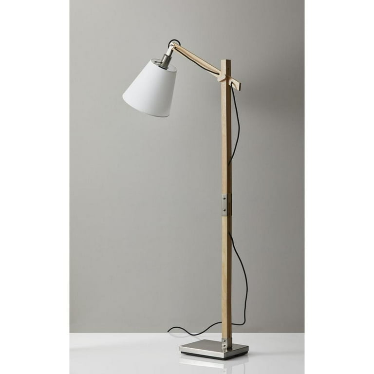 Natural Wood Floor Lamp With Adjustable Hinged Arm Natural Wood Floor Lamp With Adjustable Hinged Arm