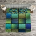 thumbnail image 3 of Ambesonne Colorful Quilted Bedspread Set 3 Pcs, Modern Geometric Bohem, Queen Size, Blue Green, 3 of 3