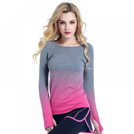 Spdoo Women s Long Sleeve Shirts Quick Dry Lightweight T-Shirt Outdoor Hiking Running Fishing Compression Shirt Athletic T-Shirt Gradient Workout Tops