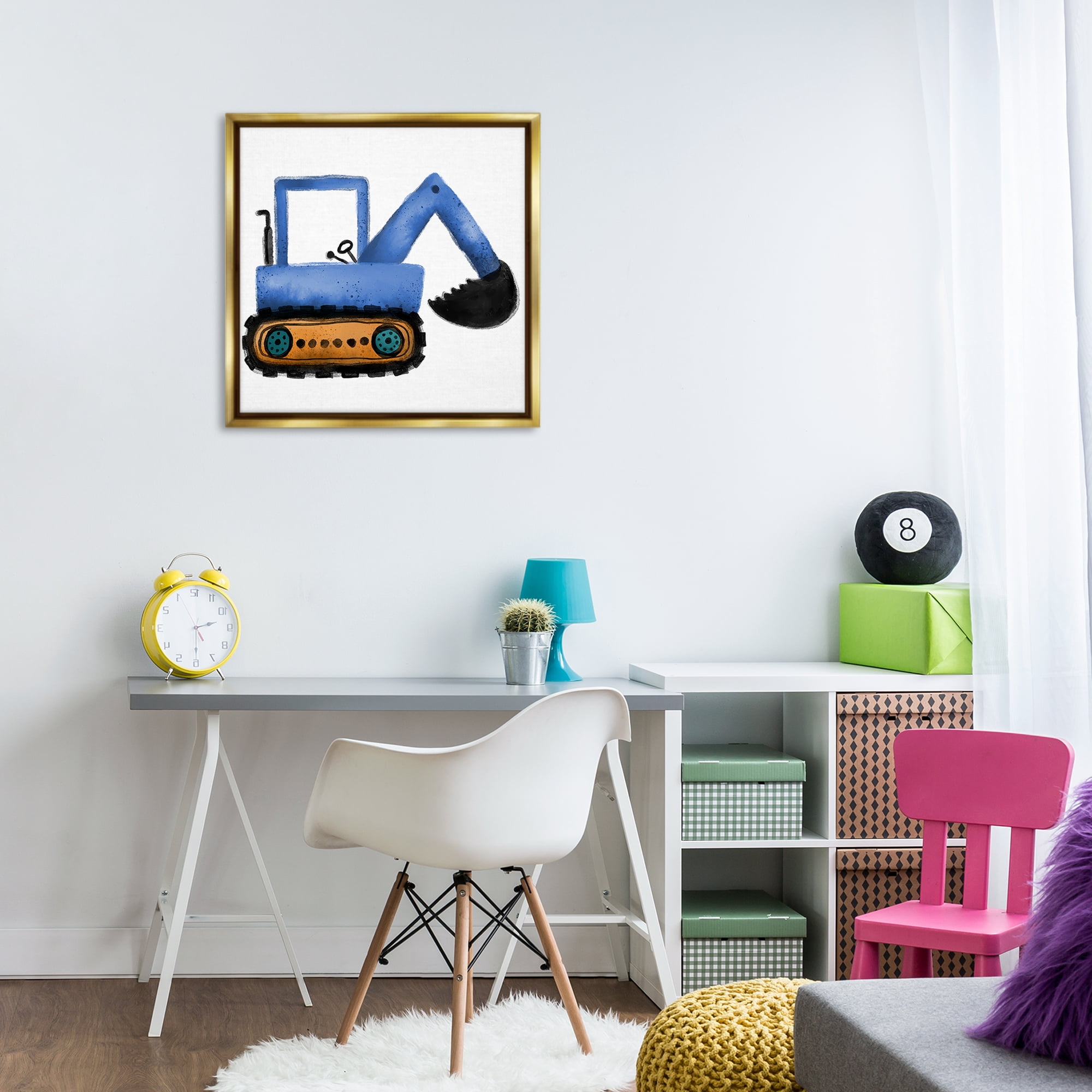 Stupell Industries Blue Simple Bulldozer Transportation Painting Gold Floater Framed Canvas Art Print Wall Art, 25 x 25