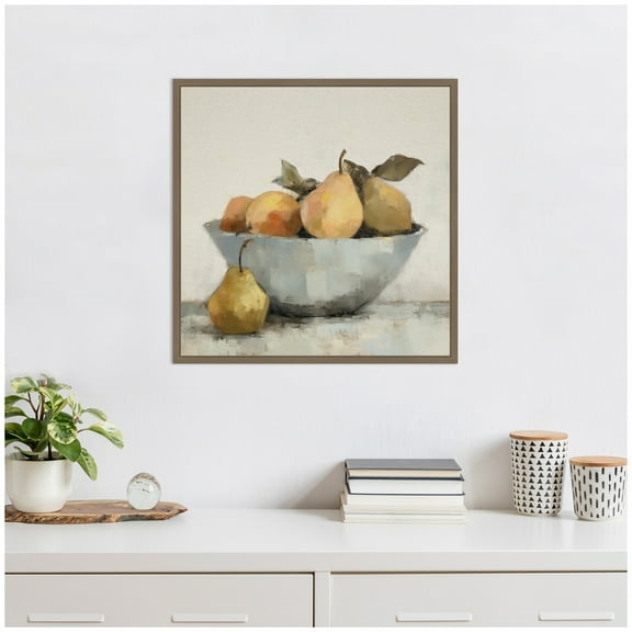 Kate and Laurel Still Life Fruit In A Bowl Vintage Style Framed Canvas Wall Art by The Creative Bunch Studio 22 x 22 Sylvie Dark Gold, Traditional, Still Life, Cuisine Art for Wall Decor, Living Room,