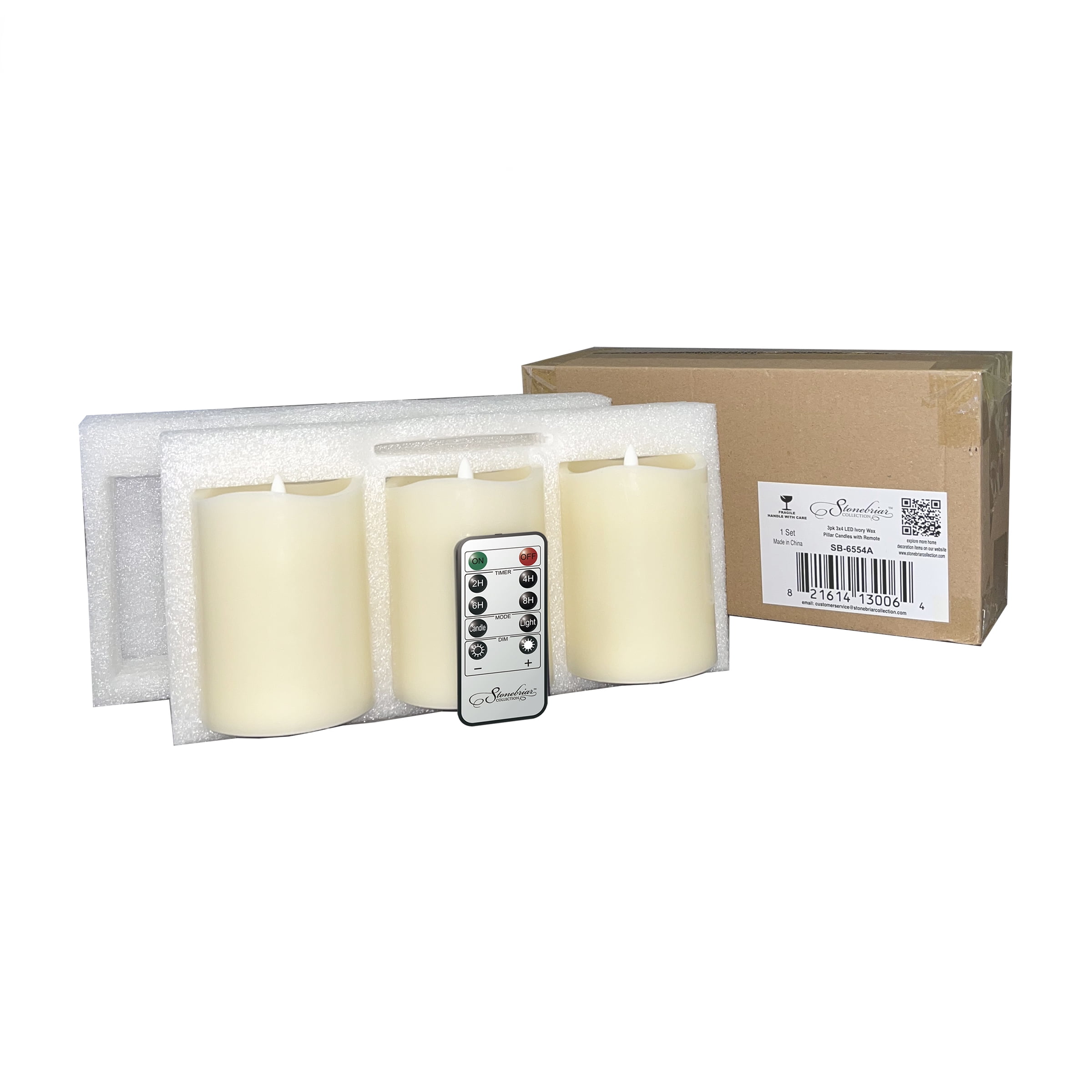 Stonebriar 3 Count Ivory Real Wax 3x4 Flameless LED Pillar Candles with Remote and Timer