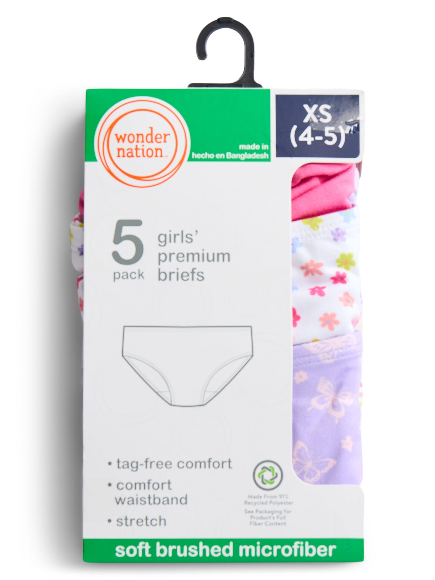 Wonder Nation Girls Premium Brief Underwear, 5-Pack, Sizes S-XL