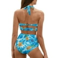 thumbnail image 2 of Renewold 2 Pieces Blue Women Swimsuits Elastic High Waist Bikini Set, Summer Style Bathing Suits Size XL Beach Pool Travel Tankini Starfish Pineapple Halter Swimwear, 2 of 6