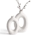 thumbnail image 5 of LE TAUCI Set of 2 Ceramic Donut Vases, White Speckled Matte Vases for Home Decor, 10.5" & 8.5" Hollow Round Flower Vase Set for Pampas Grass, Branches, Living Room, Shelf, Table, Farmhouse Boho Decor, 5 of 8