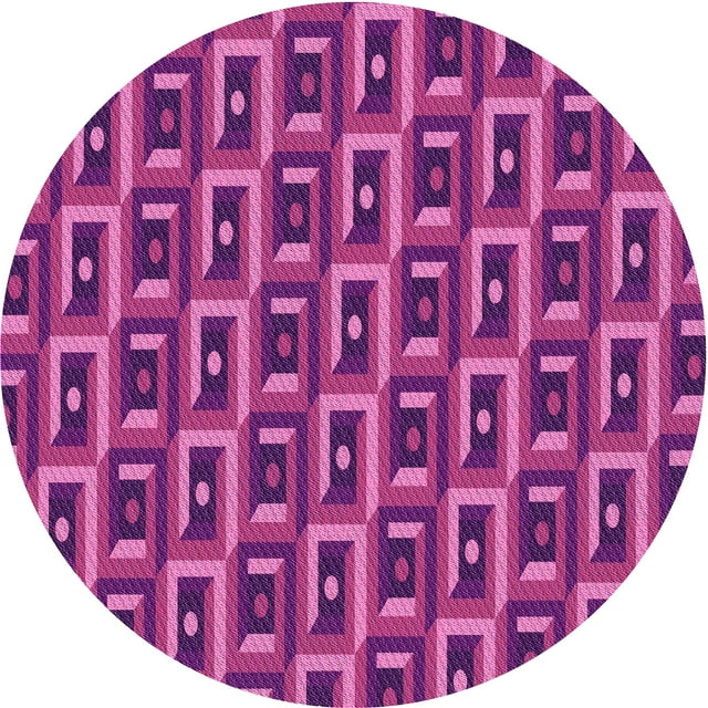 Ahgly Company Machine Washable Indoor Round Transitional Medium Violet Red Pink Area Rugs, 3' Round