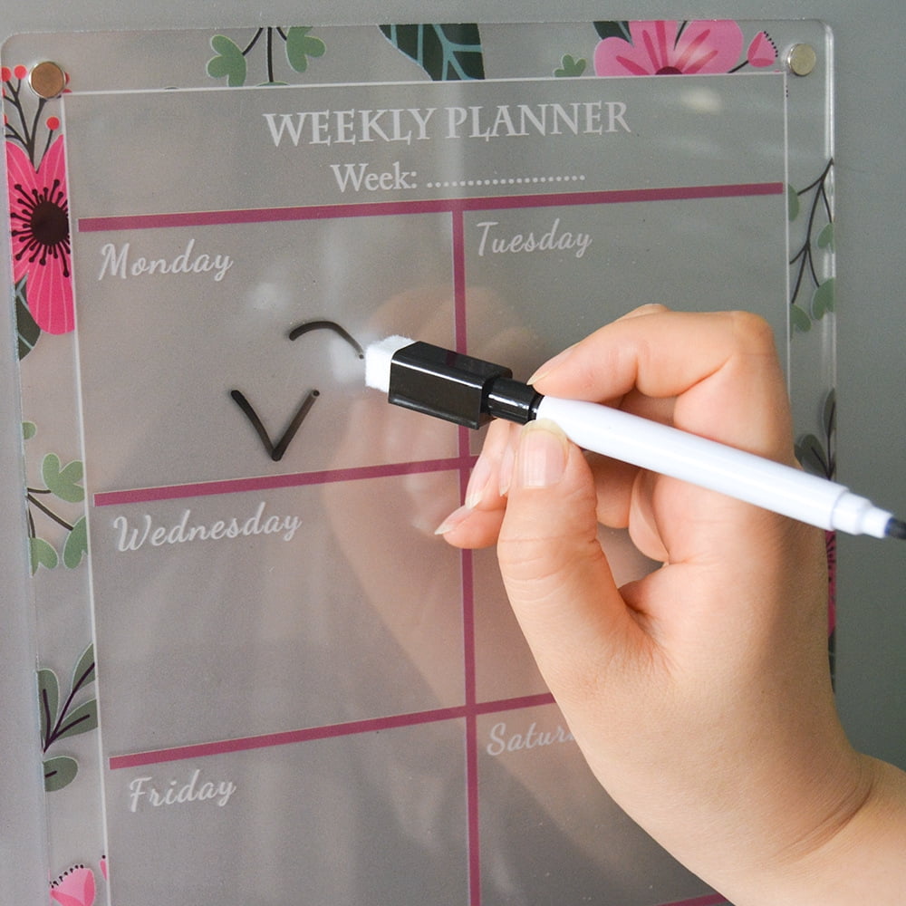 Magnetic Acrylic Calendar for Fridge, Transparent Dry Erase Board Monthly & Weekly Calendar for Refrigerator Reusable Plan Board, Including 6 Dry Erase Markers