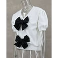 thumbnail image 2 of Cogild V Neck Bow Knit Tops Playful Elegance Short Sleeves Shirts for Womens, 2 of 5