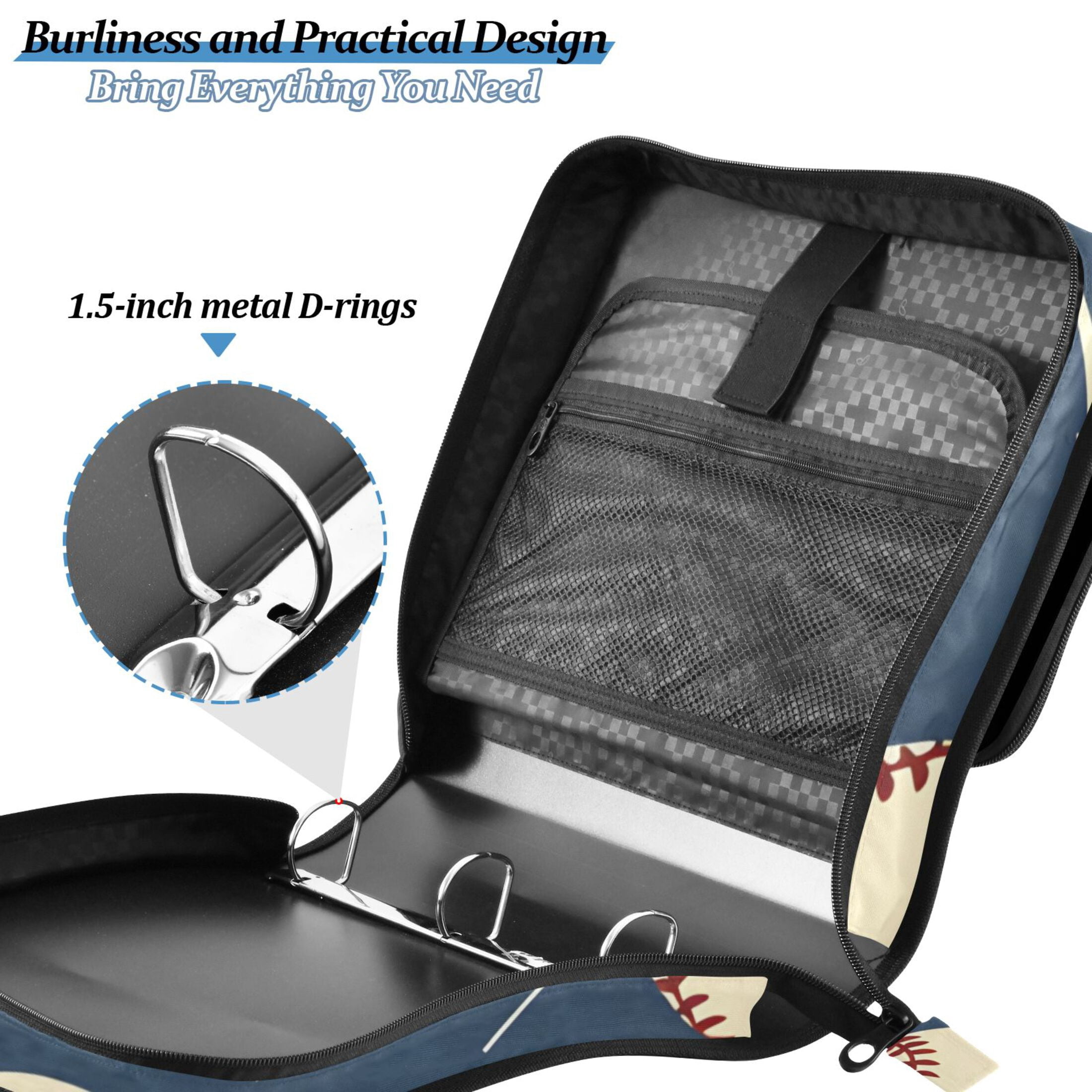 ALAZA Zipper Binder Baseballs with Lightning 3 Ring Trapper Keeper File Folder Organizer Bag