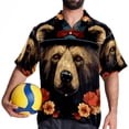 thumbnail image 4 of Vintage Bear Men's Spread Collar Poplin Beach Shirts - Casual Printed Button Down Short Sleeve Summer Tops for Unisex, 4 of 6