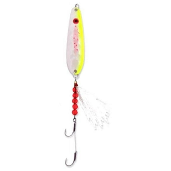 Thundermist Lures SP1-H-700 SP Bucktail Viper Spoon, Bleeding, Pearl & Chartreuse- Size 2