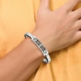 thumbnail image 4 of Diamond2Deal Stainless Steel Brushed and Polished with Black Carbon Fiber Inlay Hinged Bangle Bracelet for Men 7", 4 of 5