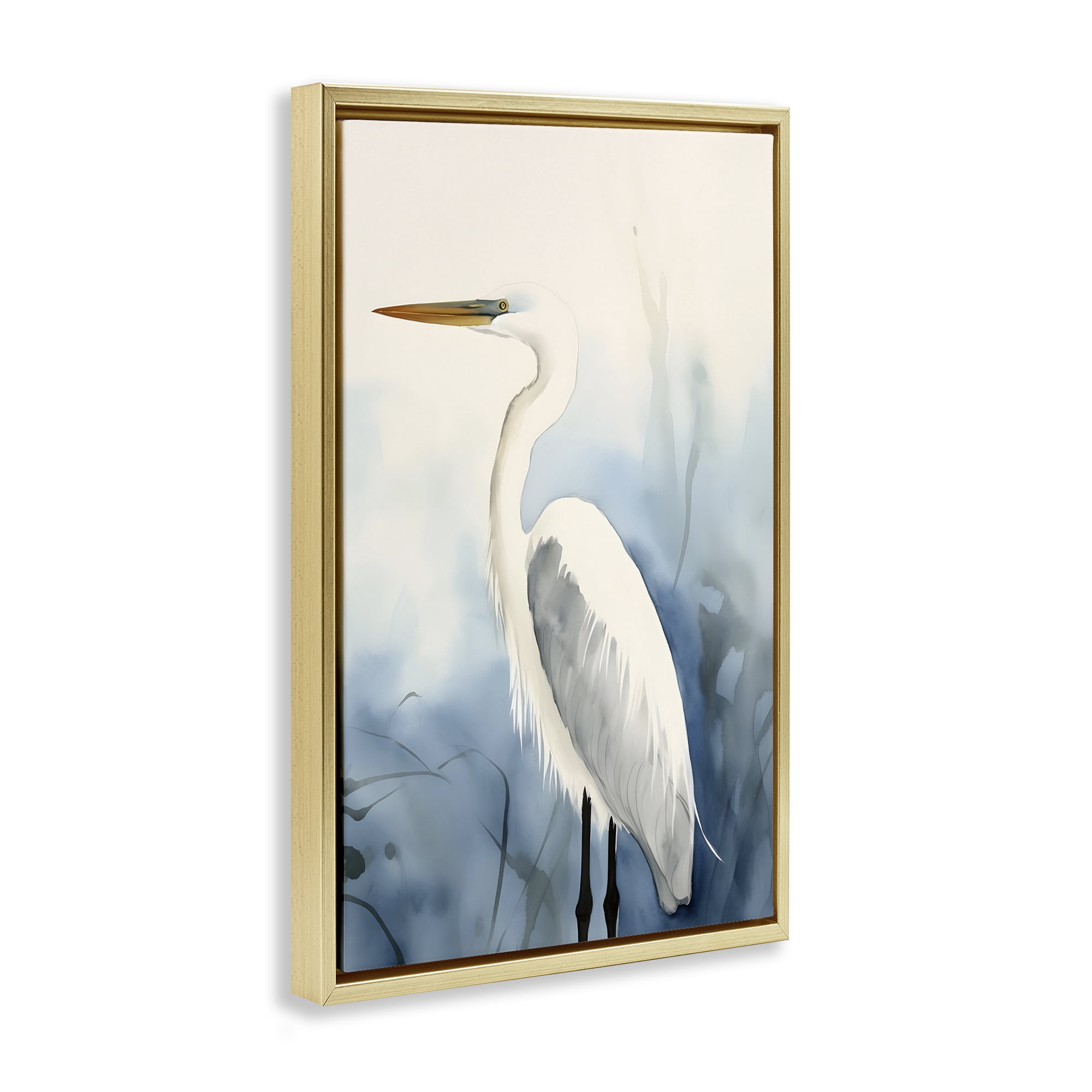 Stupell Industries Egret Beach Bird Animals & Insects Painting Gold Floater Framed Canvas Art Print Wall Art, 17 x 25