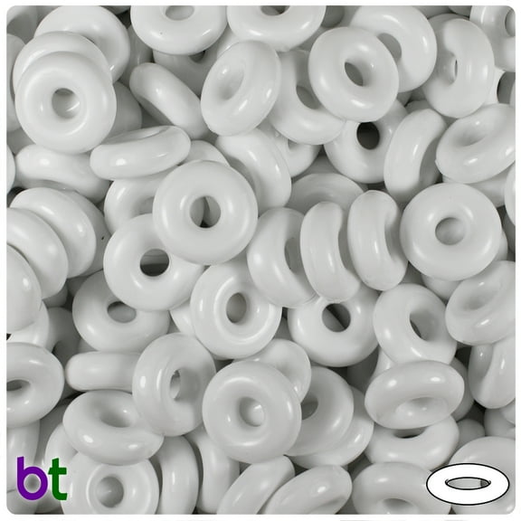 BeadTin White Opaque 14mm Ring Plastic Craft Beads (100pcs)