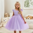 thumbnail image 2 of WMQPNNS Girls Dresses Flower Girl Dress Wedding Guest Ruffle Tulle Satin Party Birthday Princess Dresses Pageant Gown Kids Short for Age 4-5 Years, Purple, 2 of 3