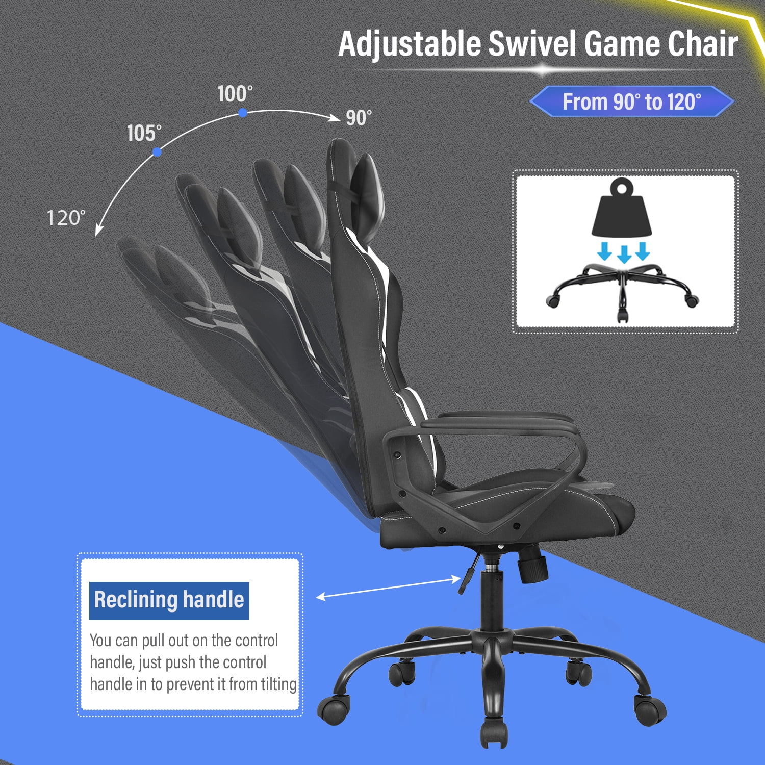 Furniture of America Blitz Faux Leather Gaming Chair, Black and White