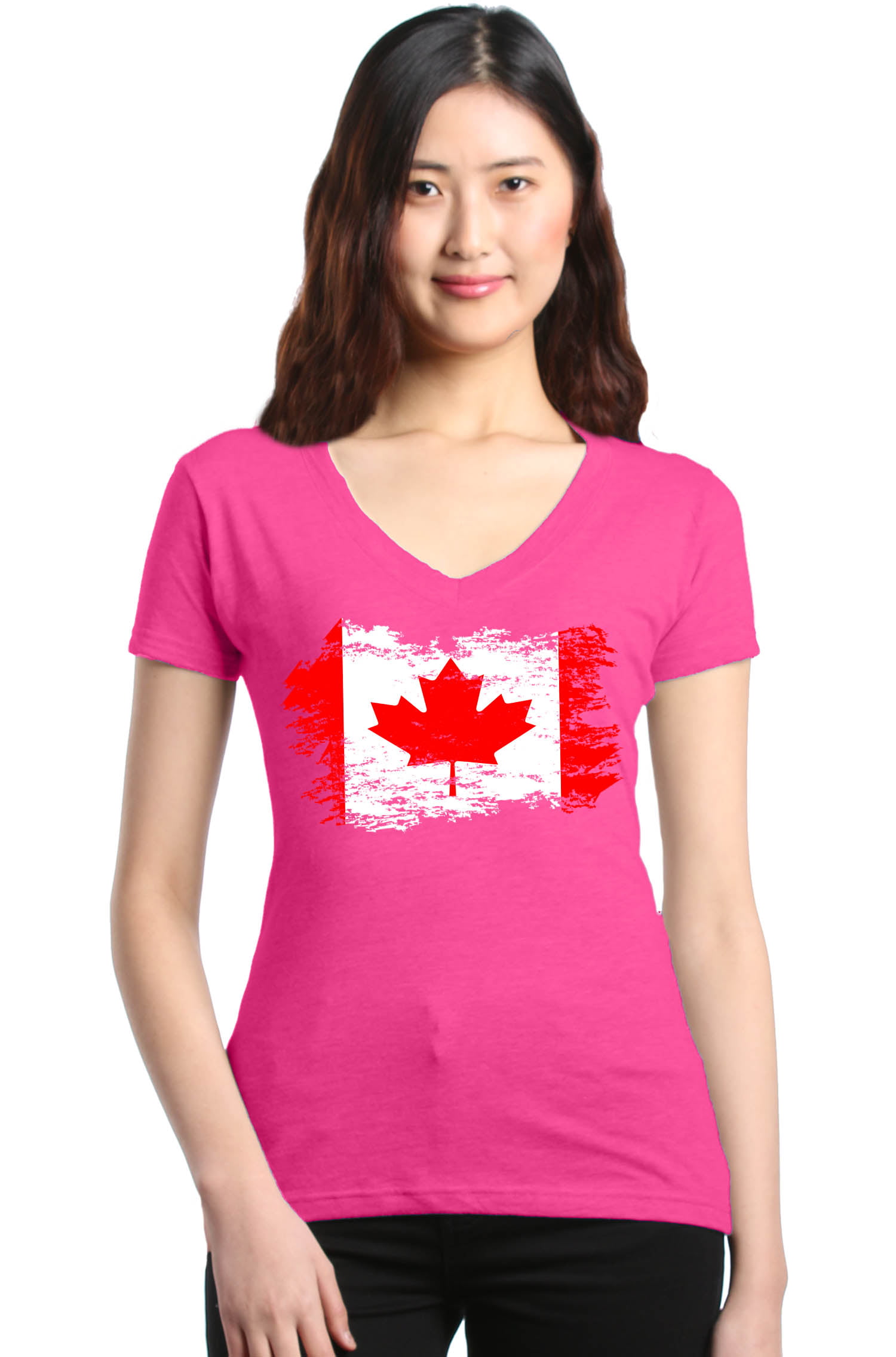Shop4Ever - Shop4Ever Women's Distressed Canadian Flag Canada Leaf Slim ...